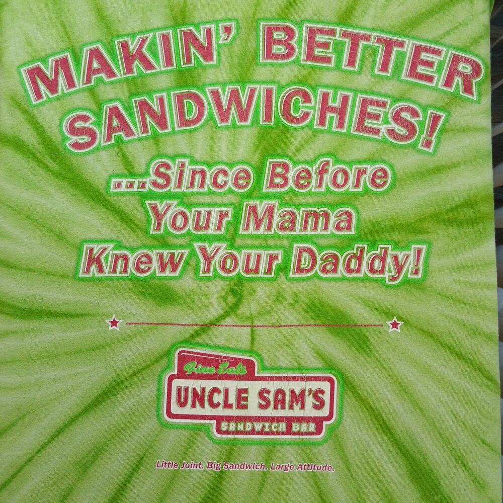 Uncle Sam's Sandwich Bar Pittsburgh Green Tie-dye T-shirt L distressed worn - Picture 4 of 14
